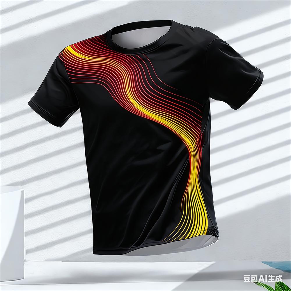Fashion Stripe 3D Color Blocking Print Men's T Shirt Summer Casual O-neck Loose Tops Outdoor Running Fitness Sports Short Sleeve