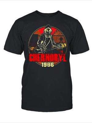Mens Chernobyl 1986 Disaster Graphic TShirt Black Golden Nuclear Accident Design Vintage SovietInspired Casual Shirt