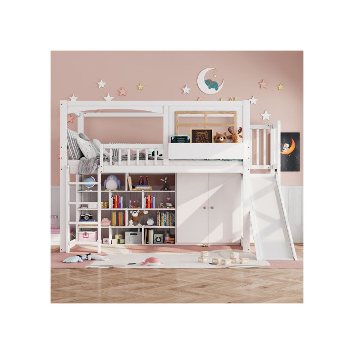 Bunk Bed - MUVOE - 90x200 Cm - White - Safety Rails - Integrated Storage