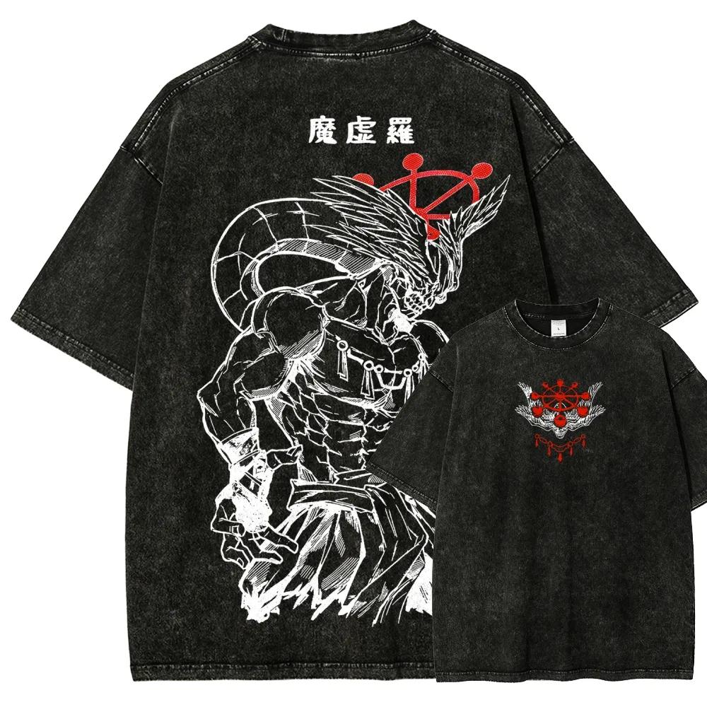 Jujutsu Kaisen Mahoraga Vintage Washed T Shirt Men Anime Oversized Graphic Tee Streetwear Y2K Top M