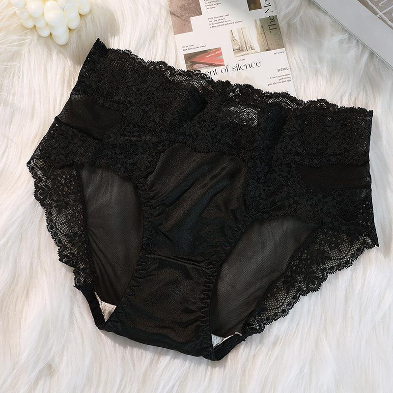 Women Satin Lace Patchwork Underwear Comfortable Panties Ladies Mid Waist Underpants Solid Color Briefs Female Lingerie