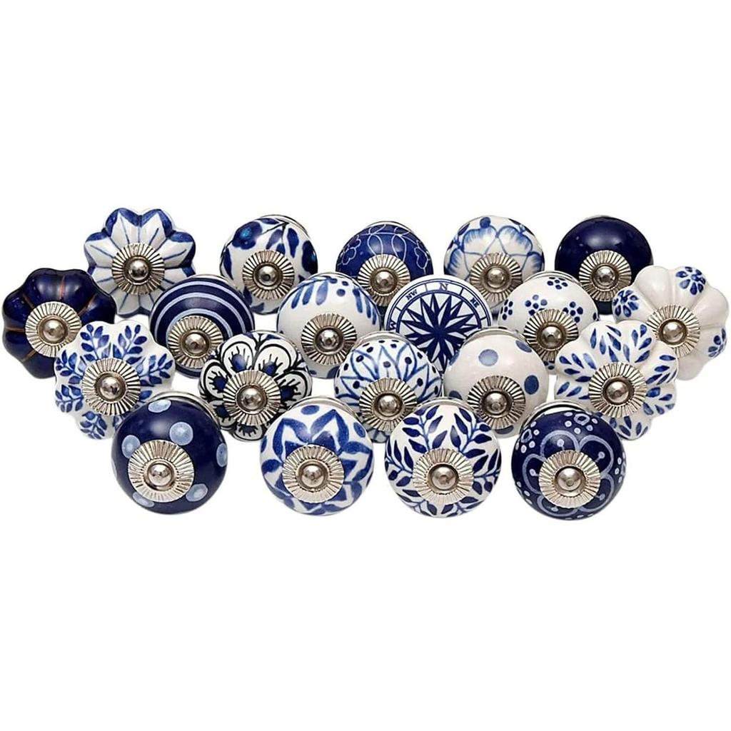 Ceramic Knobs World Door knobs for Drawers Vintage Handmade Blue Mandala Cabinet Handle for Kitchen Wardrobe Furniture (Blue, Pack of 20)