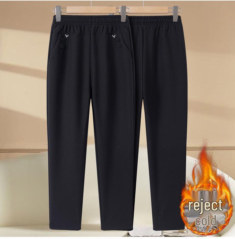 Women's Plus Size Warm Velvet Cotton Pants for Middle-aged & Elderly - Autumn & Winter Wear