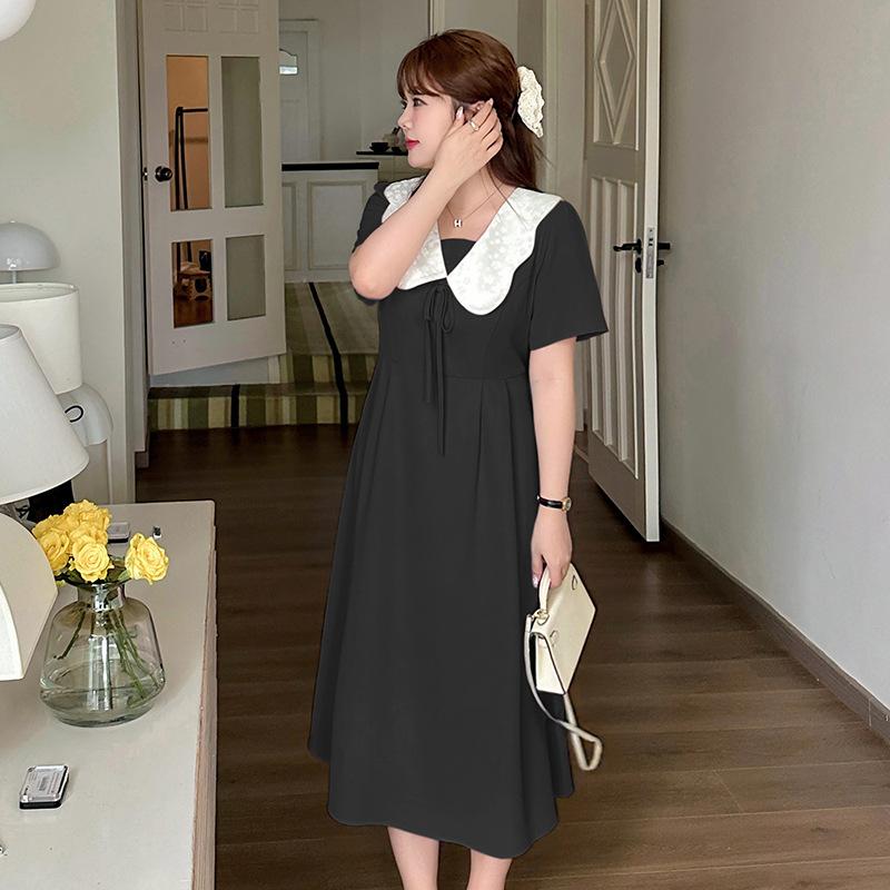 Large size fat mm French doll collar age-reducing a-word skirt summer new waist drape dress 230293