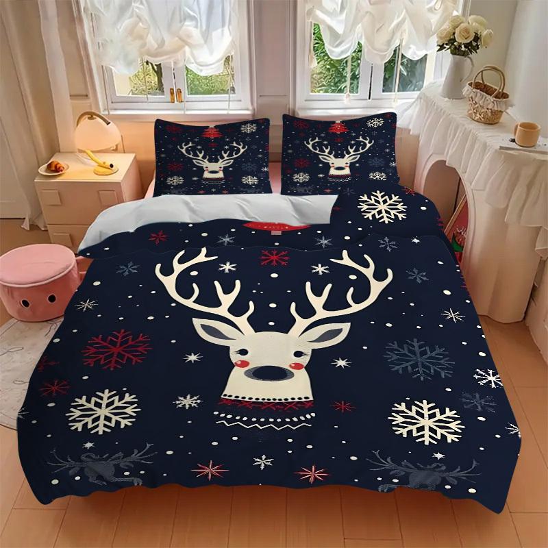 3pcs Christmas Deer Bedding Set, Breathable And Soft, Suitable for All Seasons Machine Washable, Suitable for Bedroom Decoration,yy250822192