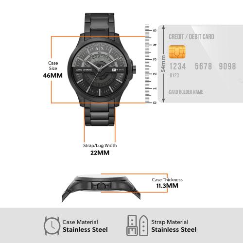 Armani Exchange Automatic Quartz Three-Hand Date Black Stainless Steel Watch