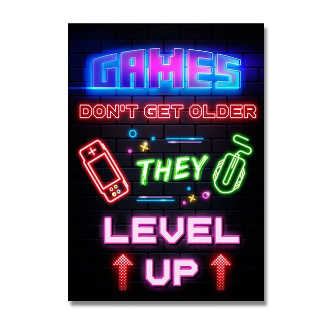 Neon Style Art Retro 80S Gaming Qoutes Posters on The Wall Gamer Gamepad Canvas Painting Boy Game Room Decoration