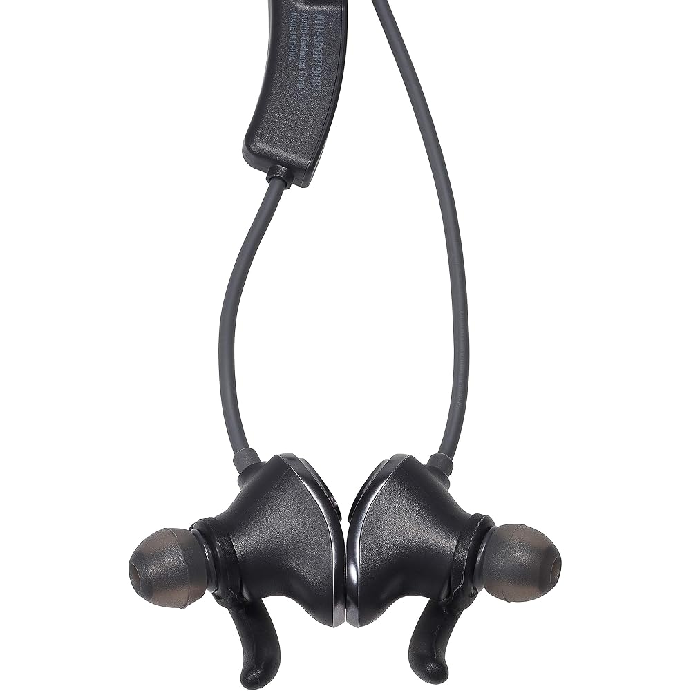 Audio-Technica SONICSPORT Wireless Earphones, Waterproof/Sports-oriented, 4GB Memory, Bluetooth, Remote Control/Microphone, Metallic Black ATH-SPORT90