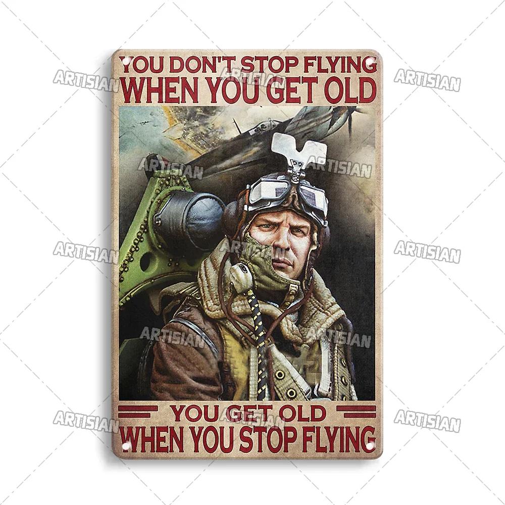 ARTISIAN Male Pilot And Airplane Decorative Plate Vintage Metal Poster Man Cave Home Wall Decor Sign Retro Wall Metal Tin Sign