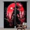 2Pcs Anime Samurai Curtain Cool Japanese Black And Red Art Curtain For Bedroom Asian Chinese Red Sun Curtain For College Dorm