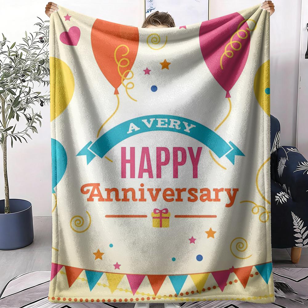 Happy Anniversary Throw Soft Flannel AC Blanket Lightweight Summer Nap Throw Cozy  Blanket for Sofa Bed Travel Home