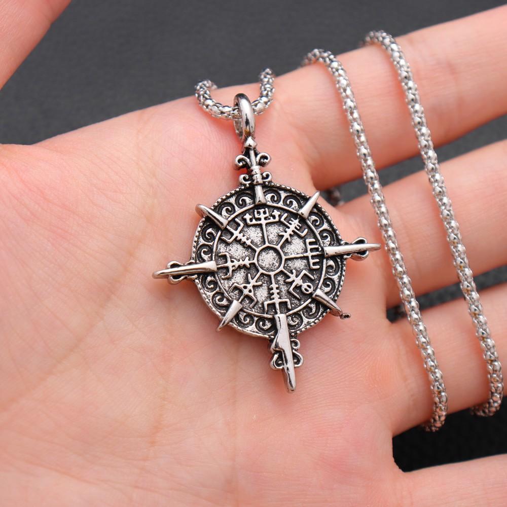 NORRON Viking Rune Odin Amulet Alloy Pendant Necklace for Men Viking Symbol Power Jewelry Neck Chain Gift серебряный