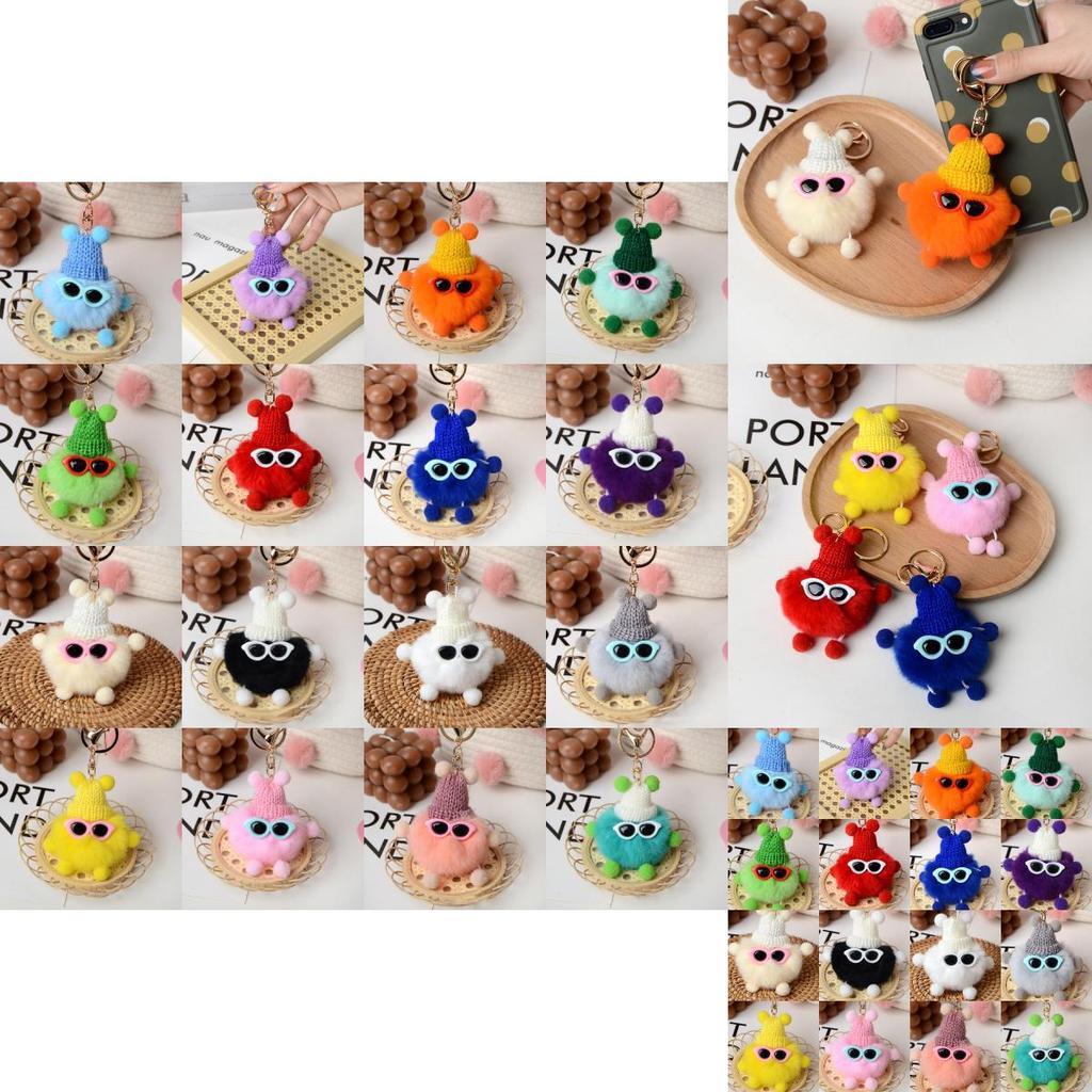 Cute Fluffy Elf Car Keychain With Real Rabbit Fur Ball