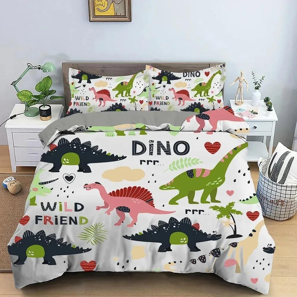 Gultas veļas komplekts ar dinozauru rakstu, segas pārvalks, spilvendrāna, bērnu, pieaugušo istabas dekorācija, liela izmēra segas pārvalka komplekts 2/3 gab.