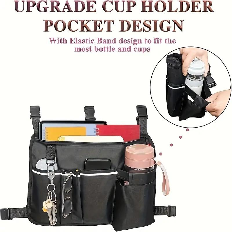 Large Walking Bag with Water Bottle Holder, Foldable Walker Bag, Oxford Cloth,Ideal for Seniors and Walker Accessories