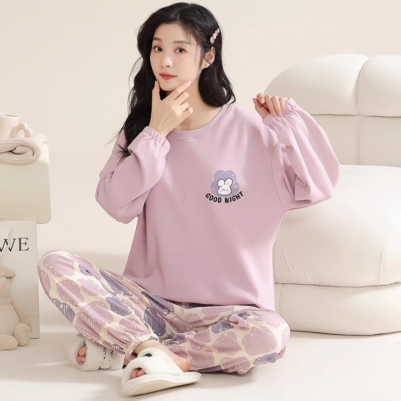 Douyin Live Pajamas Women's Round Neck Can Be Worn Outside, Autumn Simple Casual Style Women's Long-sleeved Loungewear Casual Suit