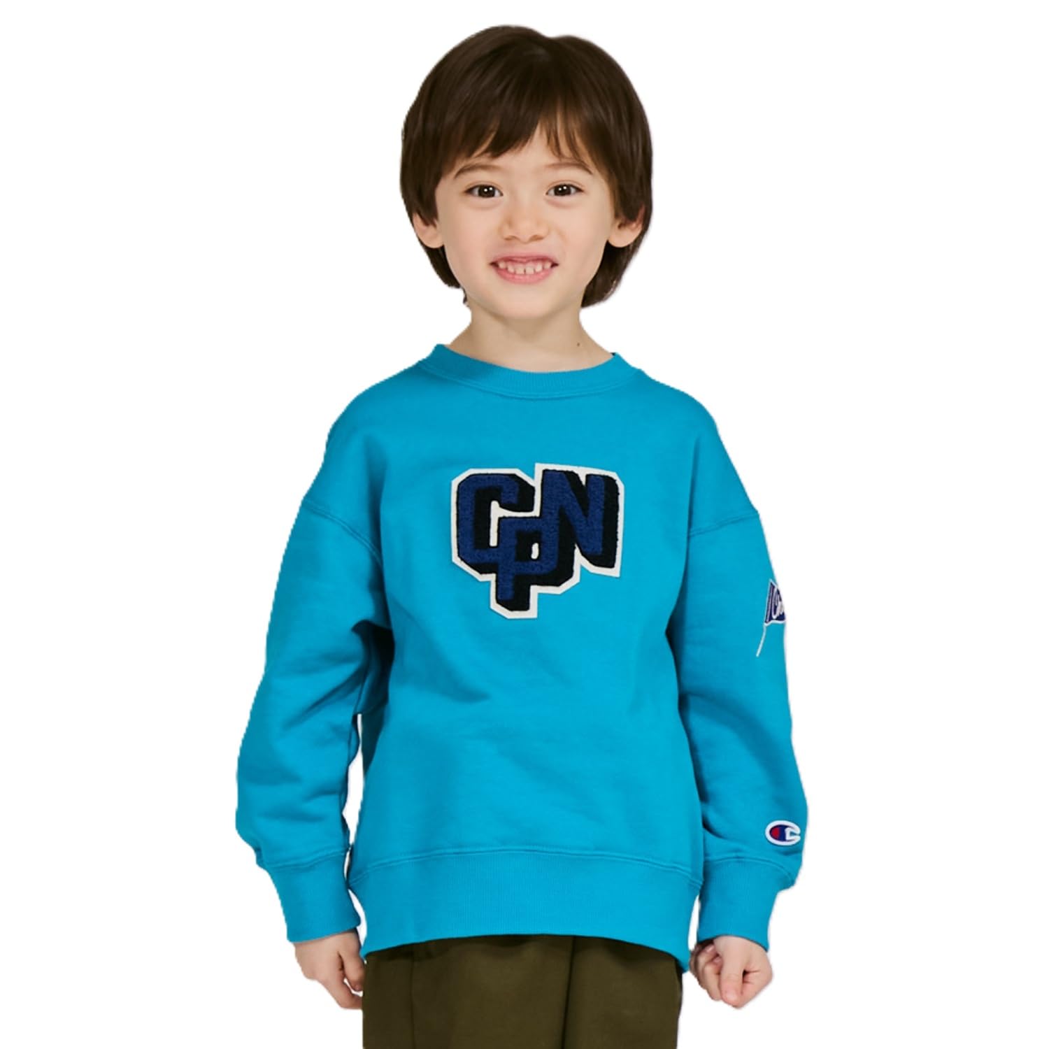 

Champion Long Sleeve Crew Neck Made in the USA with French Terry Logo and Graphic Boys Casual Kids Sweatshirt, 100% Cotton, Embroidery, Patches.