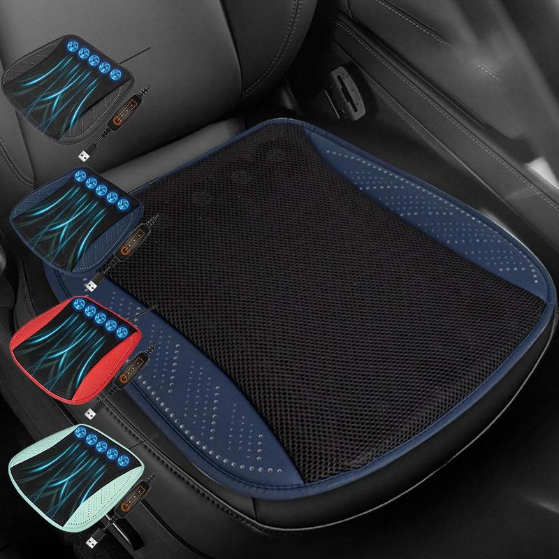 Kühlendes Sitzkissen mit 5 Lüftern, 3 Geschwindigkeitsstufen, atmungsaktives Eis-Seiden-Polster für Auto-Innenzubehör