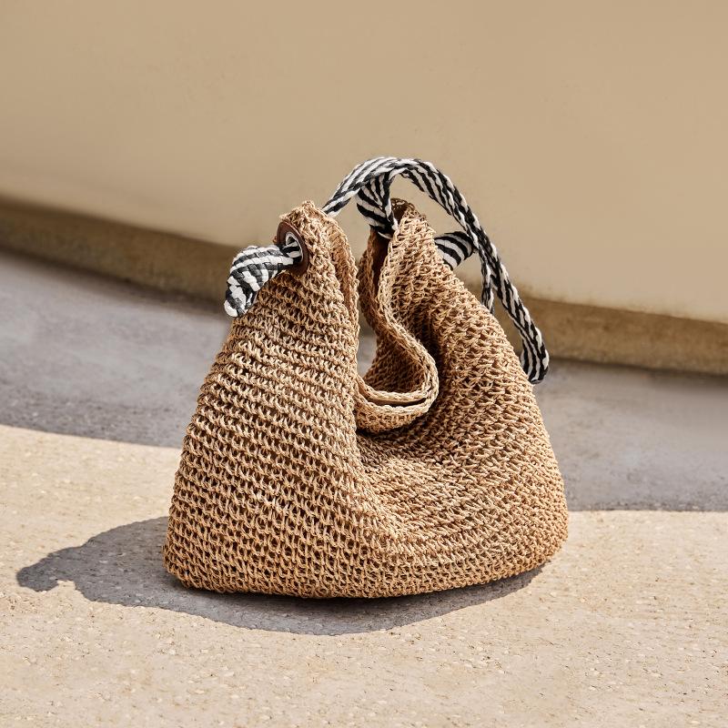 Straw Woven Bag for Women 2025 New Versatile Beach Vacation Handmade Woven Bag Large Capacity Single Shoulder Underarm Beach Bag