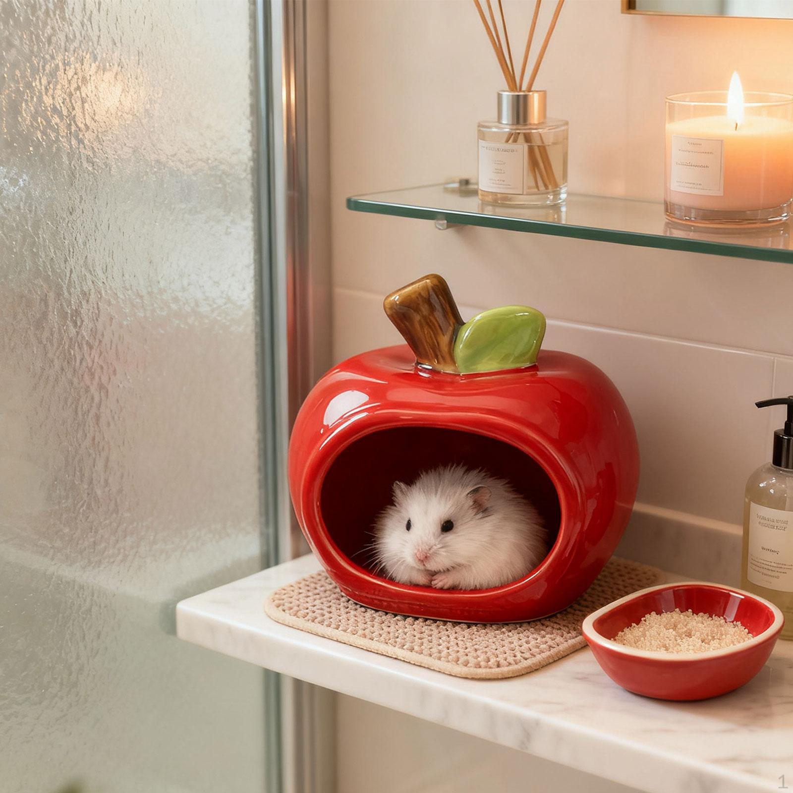 

Ceramic Fruit-shaped Hamster Feeder, Cave-like Furniture, Hideaway for Small Animals, Nest червоний