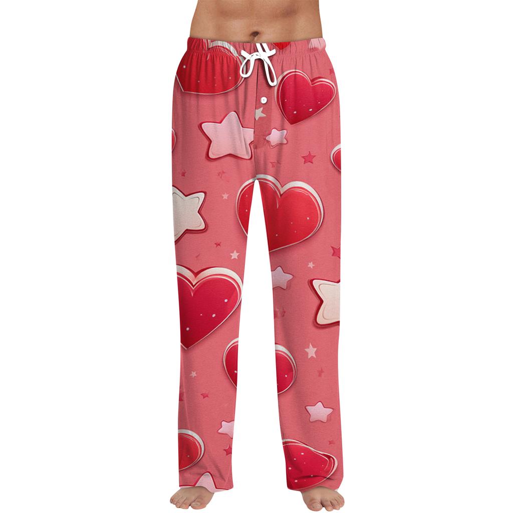 Men's Valentine's Day Printed Drawstring Long Pants Casual Pajamas