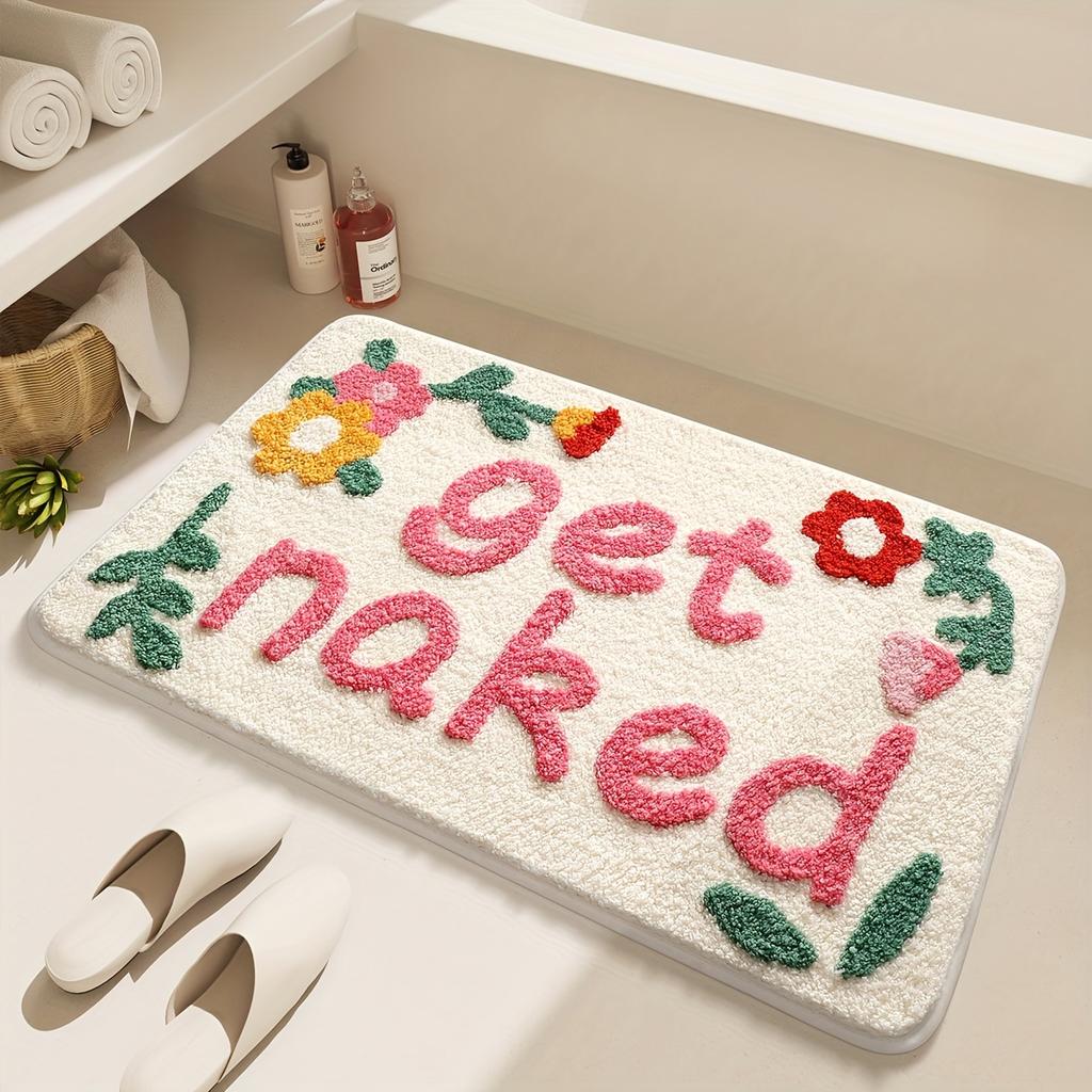 Bathroom Mat with “GETNAKED” Lettering | Absorbent Mat | Home Bathroom Mat | Bathroom Rug | Toilet Mat | Home Decor