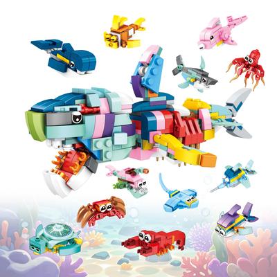 Stavba mořských zvířat, předplněná, vzdělávací, mořská zvířata, oblíbená stavebnice, STEM, základní škola, 9 let, narozeniny, 12v1, sada kostek, dětské