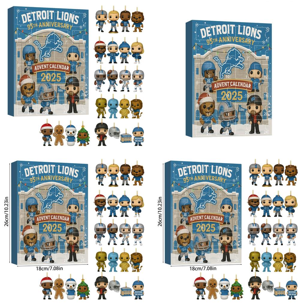 Detroit Lions 95th Anniversary Christmas Advent Calendar Gift Set With Acrylic Figures For Holiday Celebration