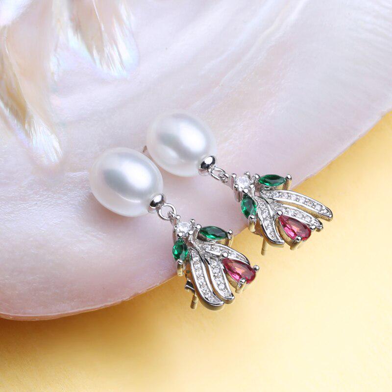 FENASY Natural Freshwater Pearl Earrings For Women Wedding Red Green Crystal Earrings Pearl Jewelry