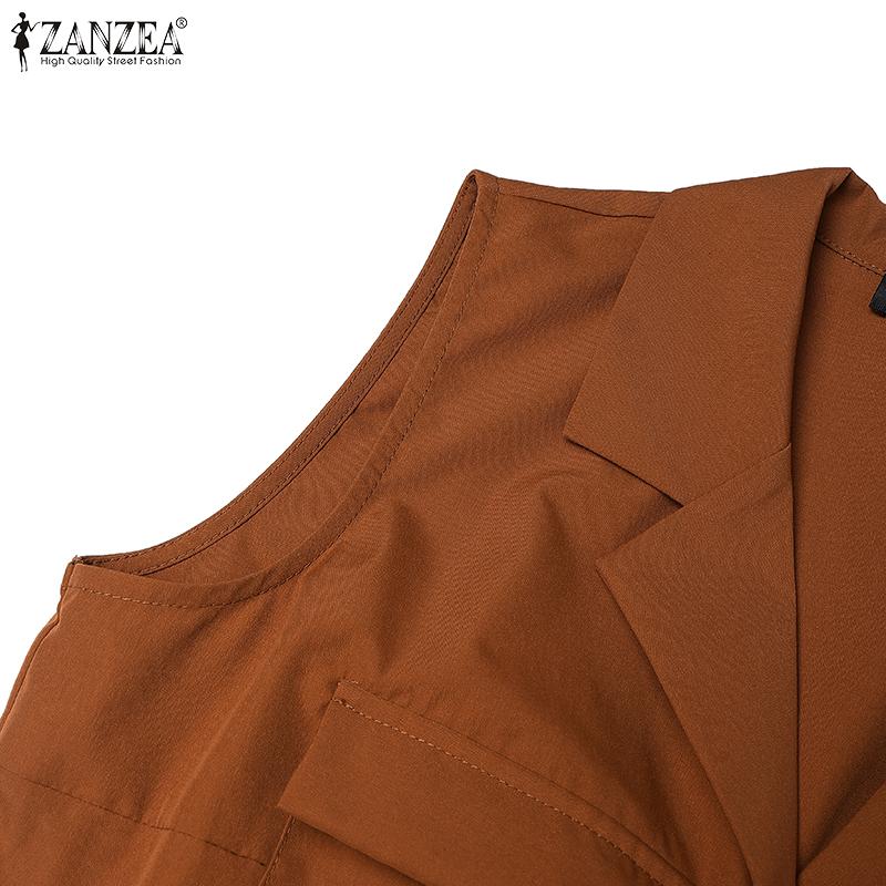 ZANZEA Women Summer Turn Down Collar Casual Sleeveless Long Dress