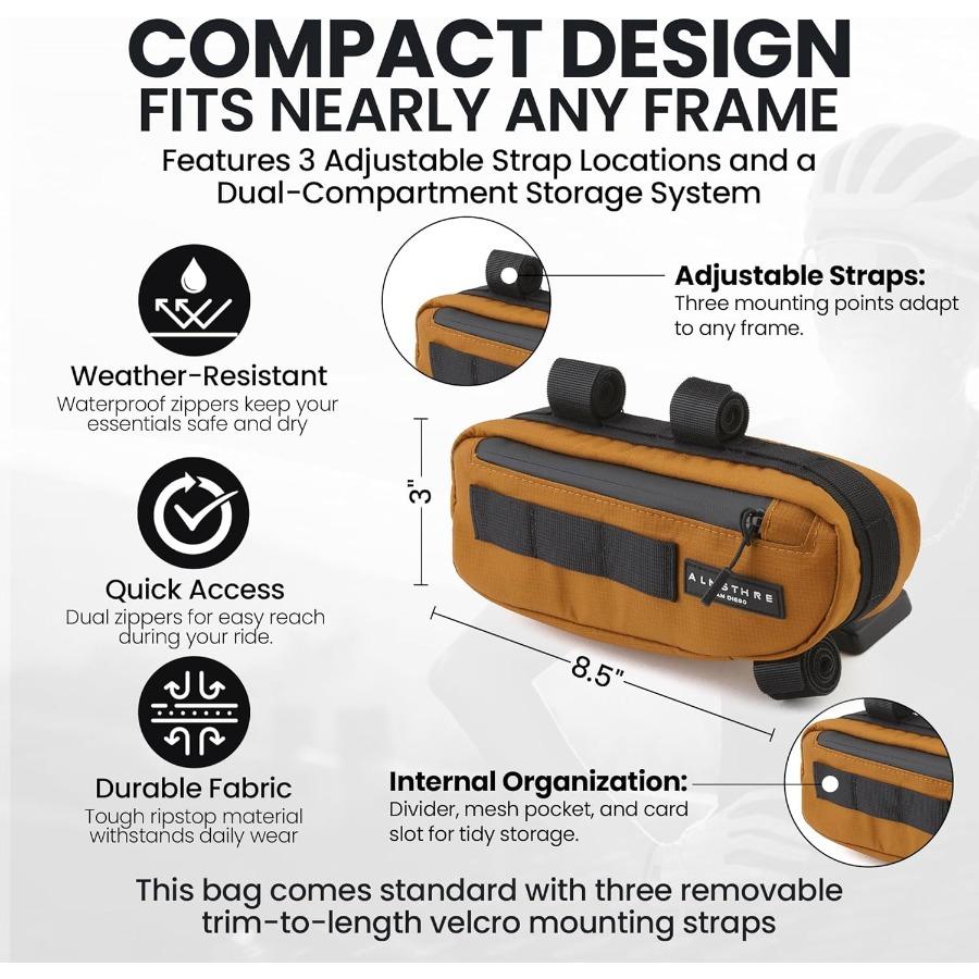 

Compact Frame Bag Bundle Gold Ideal for Road Cycling and Mountain Biking Adventures Features 3 Adjustable Strap Locations on Fr United States