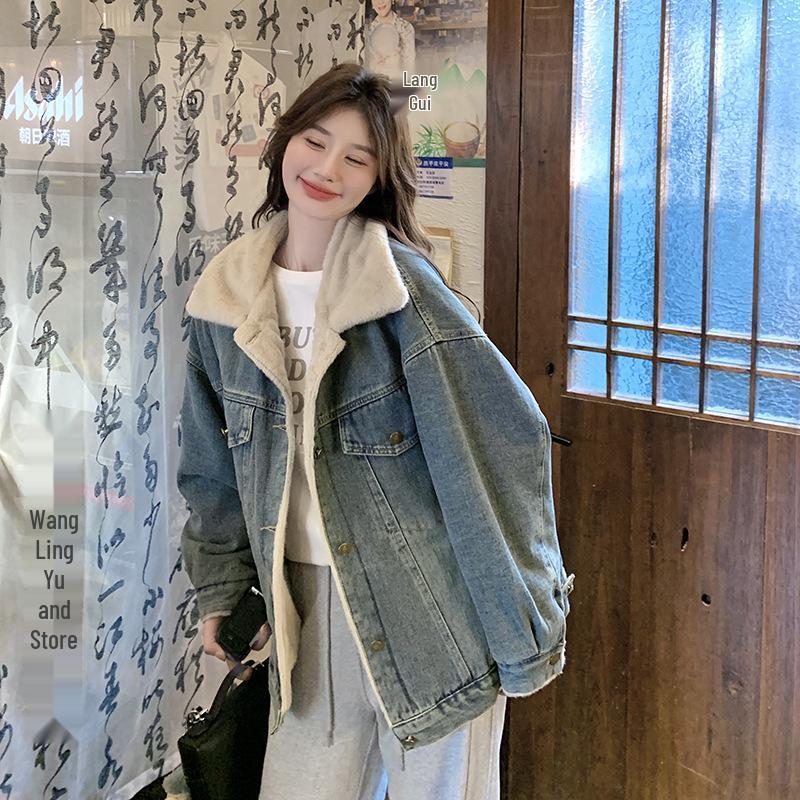 

Женская джинсовая парка на подкладке из натуральной шерсти ягненка - Зима 2025, Хлопок на меху, Новое поступление. Medium синий