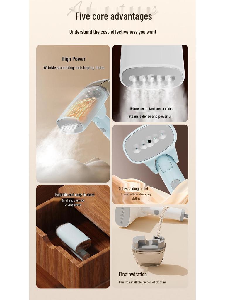 Compact Handheld Garment Steamer and Iron for Home & Dorm Use