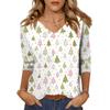 Women's Tops Three-quarter Sleeve Shirt V-neck Loose Casual Shirt Print T-shirt