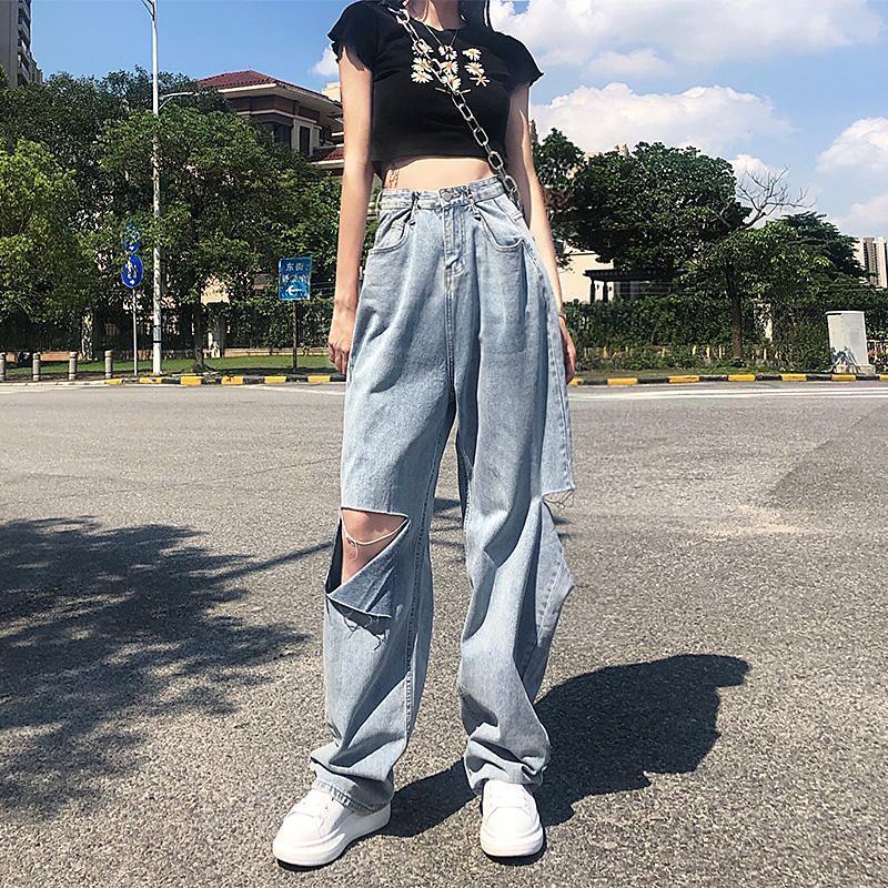Women s Summer Loose Fit High Waist Wide Leg Drape Jeans XL синий