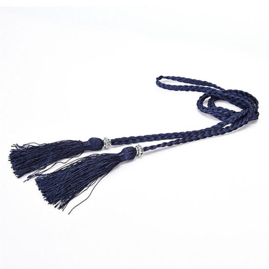 

Модный женский тонкий обтягивающий пояс с плетением и кисточками, аксессуар для платья темно-синий