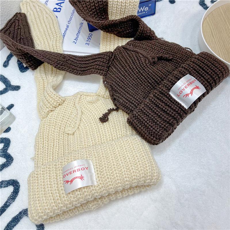 Cute Rabbit Long Ear Hat Knitted Hat Warm Cap Knit Letter Cap Unisex Cap Beanie Long Ear Hat Crochet Knitted Bunny Hat