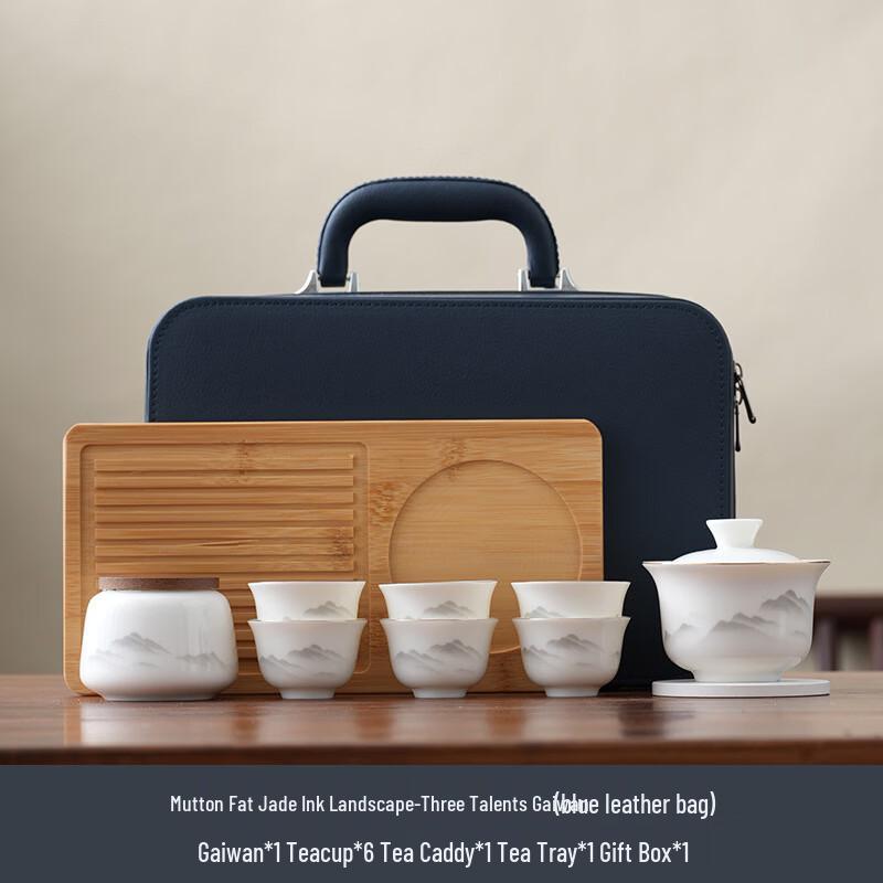 Mutton Fat Jade Ink Landscape Travel Tea Set