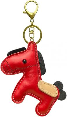[AZIEBAY] Genuine Leather Horse Shape Keychain | Cute Leather Charm | Bag & Car