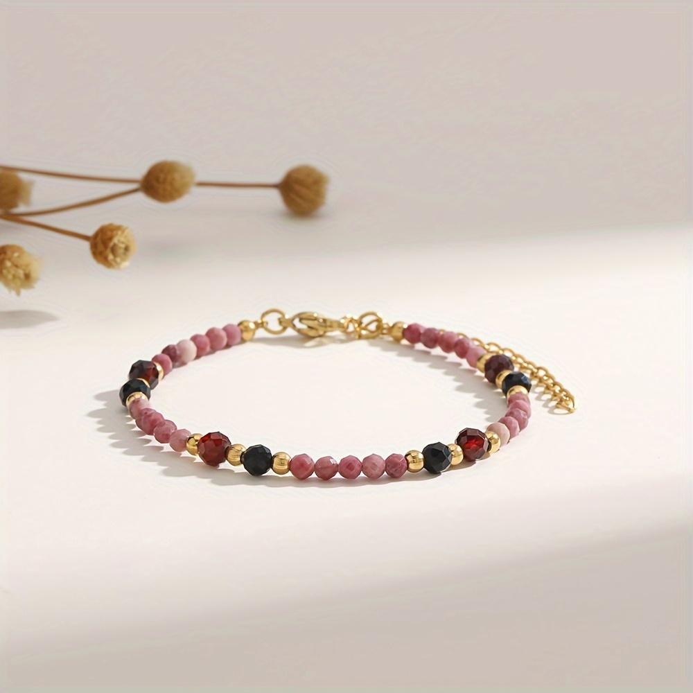 Muliti-color 3mm Faceted Nature Stone Beaded Bracelet For Women Shiny Stainless Steel Square Spacers Exquisite Party Gift