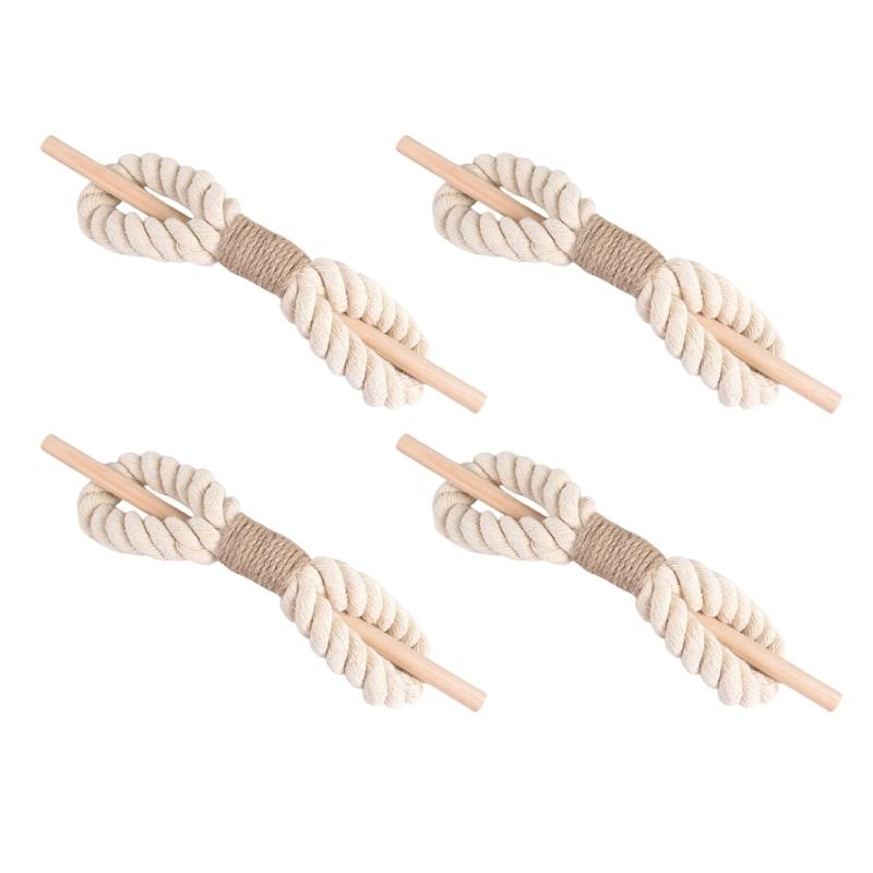 4 Pack Wood Stick and Braided Cotton Linen Rope Curtain Ties for Living Room Bedroom Window Drape Tiebacks Holdbacks