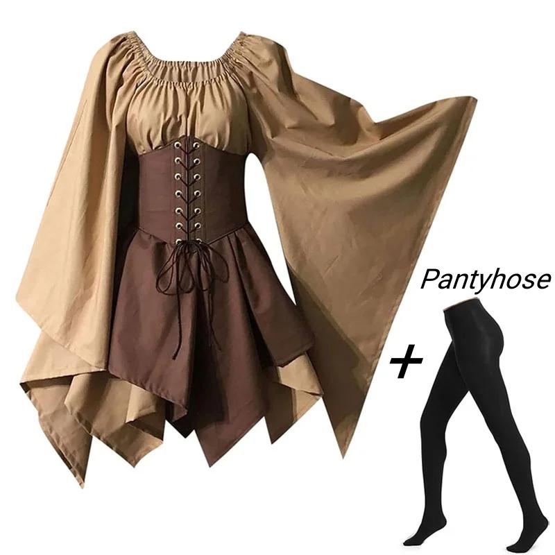 European Medieval Costume Women's Renaissance Flare Sleeve Corset Overskirt Elf Protector Fancy Dress Irish Overdress 2-P