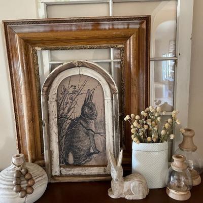 Vintage Wall Rabbit Decor Rustic Wooden | Farmhouse Bunny Art Decorations for Living Room, Home Office, and Nursery | Easter Bunny Posters, 2D