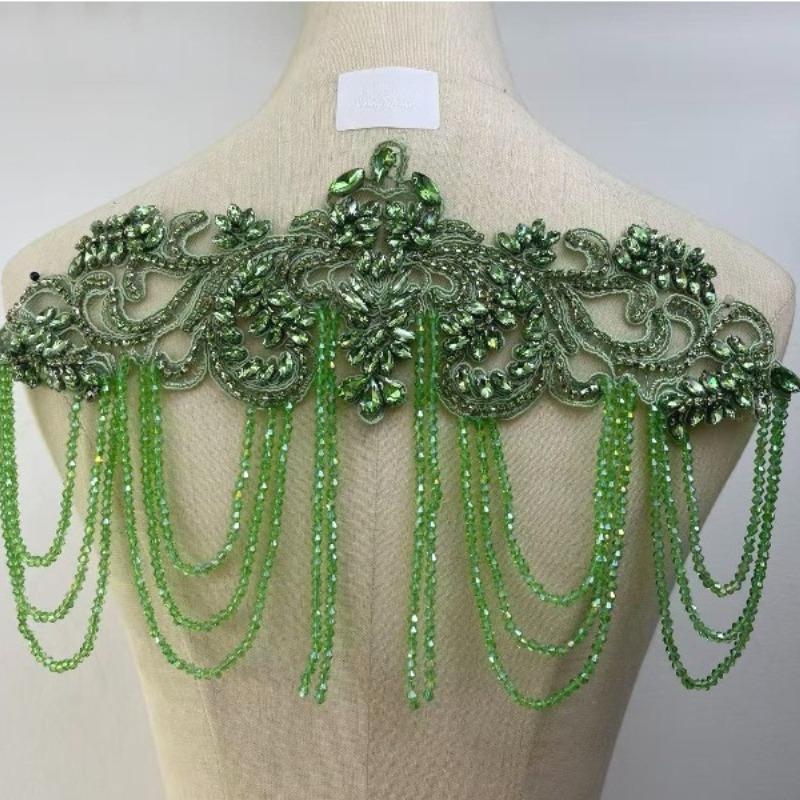 1 STÜCK Handgenähte Fransen Perlen Spitze Strass Applikationsaufnäher 26 Farben DIY Handgemacht Kleid Hochzeitskleid Bekleidungszubehör