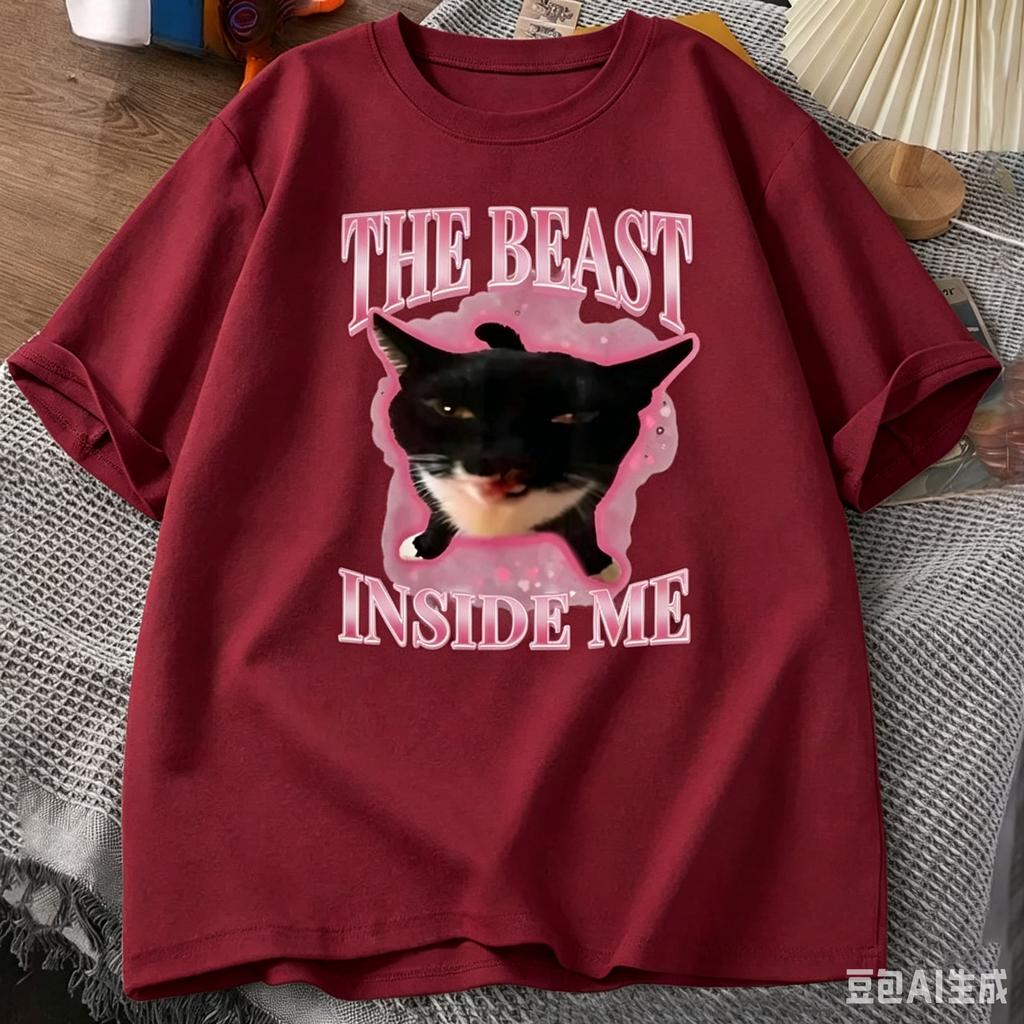 New The Beast Inside Me Cotton Tshirts Boys Girls Cute Silly Cat Funny Humor Short Sleeve Round Neck Aesthetic Clothes