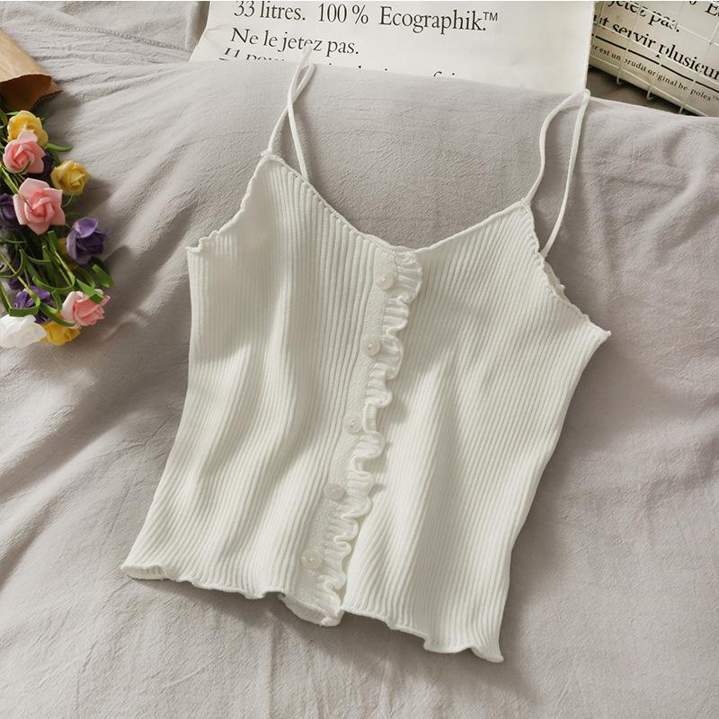 Summer New Women's Korean Style Slim-fitting Single-breasted Camisole Slimming Solid Color Knitted Vest