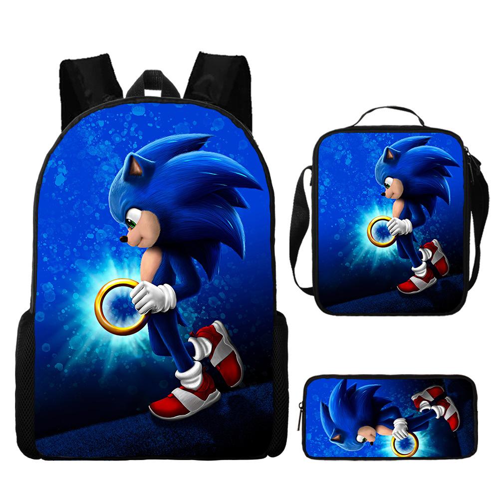 Backpack Sonic Elementary School Bag Lunch Bag Pencil Case Three-Piece Set