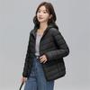 Women's Hooded Lightweight Puffer Jacket Horizontal Quilted Zip Up Short Casual Winter Coat Solid Color Outerwear