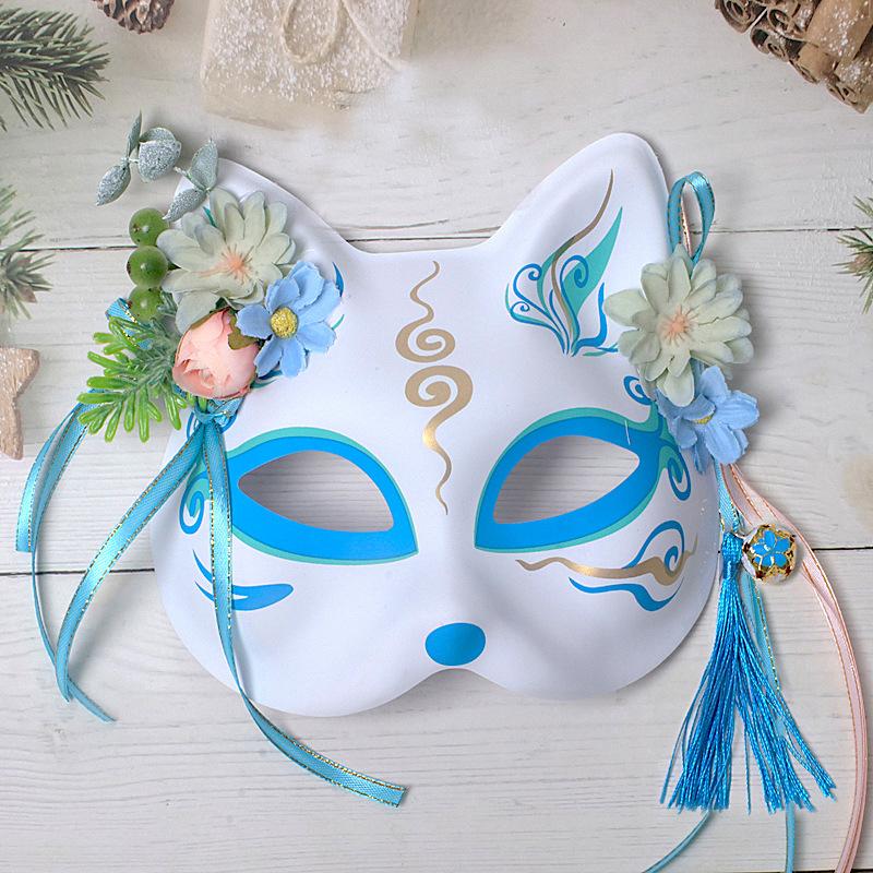 Anime Demon Fox Mask Cosplay Party Hand-painted Japanese Half-face Mask Masquerade Kabuki Role-playing Props