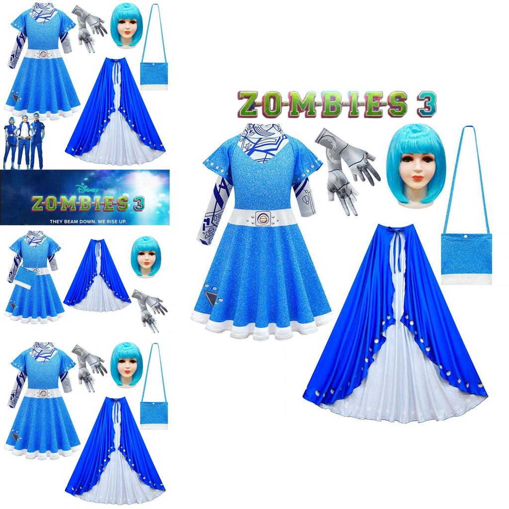 Kinder Zombies Cosplay Kostüm Halloween Kleid Umhang Perücke Tasche Mädchen Outfit Geschenk